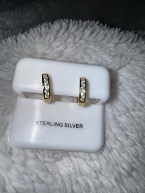 NEW Sterling Gold-Toned Diamond Huggie Hoop Earrings